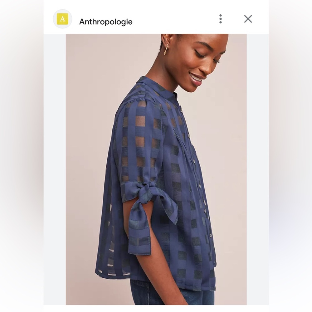 Anthropologie Current Air blue and black windowpane style blouse size S